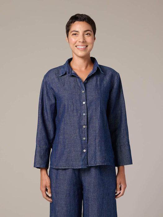 Flax Denim Crop Easy Shirt