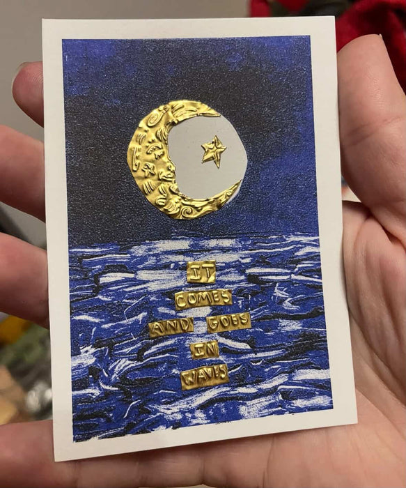 It Comes & Goes in Waves Tin Embossed Crescent Moon Print