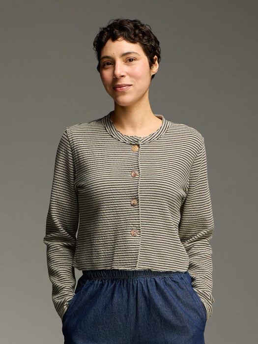 Stripe Crop Asymmetrical Cardigan