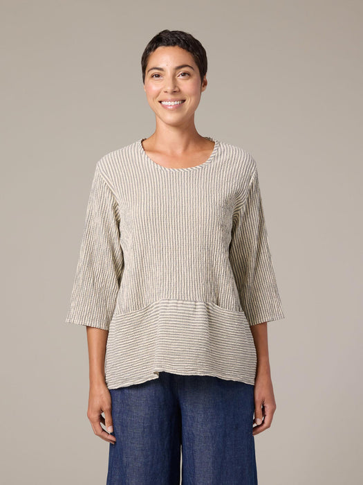 Crinkle Stripe Pocket Pullover