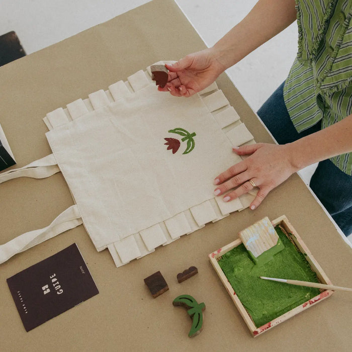 Tulip Block Printing Kit - Ruffle Tote Set | Hand-Carved Wood Blocks & Canvas Bag