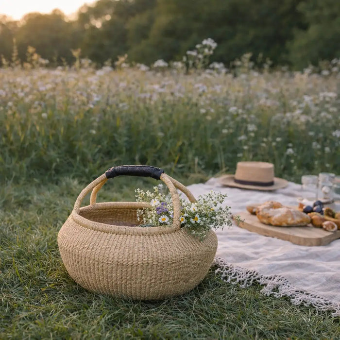 Handwoven Ghana Kettle Basket w/Handle