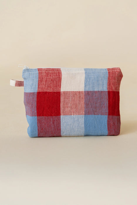 Linen Lane Checked Yarn-Dyed Small Pouch