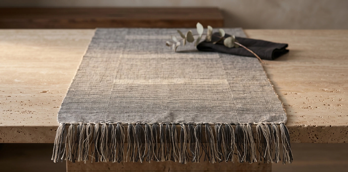 Hand Loomed Cotton & Jute Table Runner