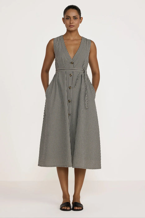 Gingham V-Neck Midi Dress