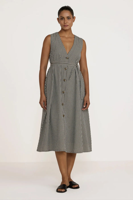 Gingham V-Neck Midi Dress