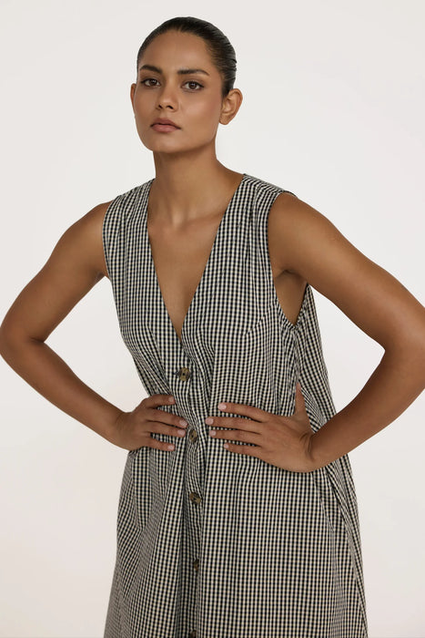 Gingham V-Neck Midi Dress