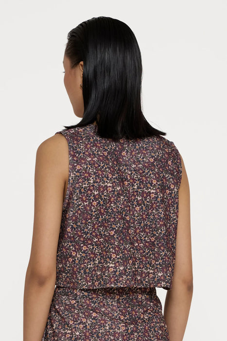 Floral Corduroy Cropped Button Vest
