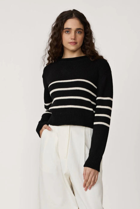 Cropped Field Sweater - Ivory Stripe