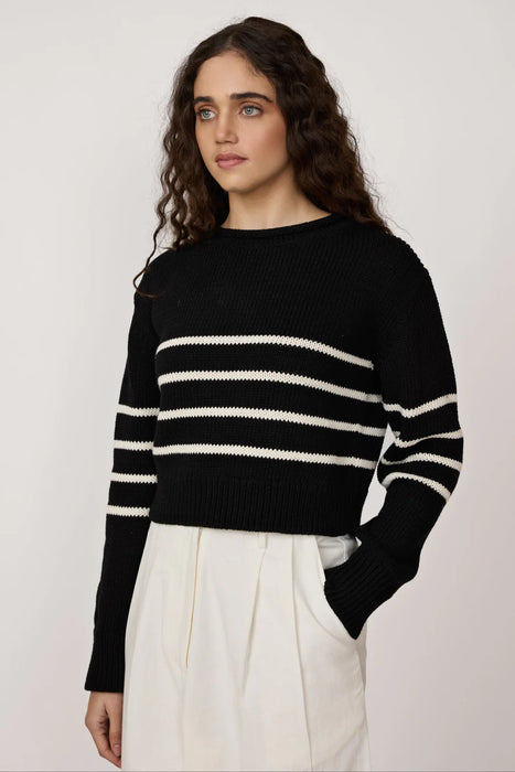 Cropped Field Sweater - Ivory Stripe
