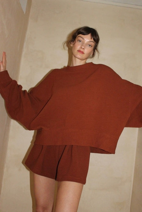 Margot Rippled Cotton Cropped Sweatshirt