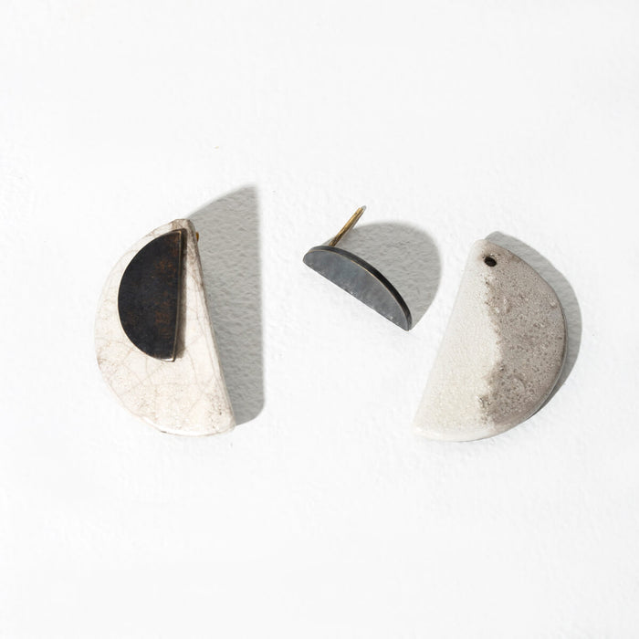 Half Moon 2-in-1 Earrings - Raku & Oxidized Brass