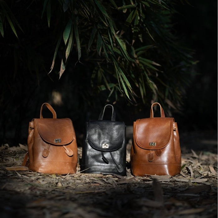 Pebbled Leather Mini Fold-Over Backpack