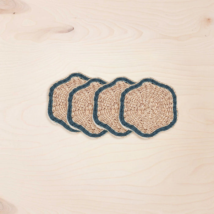Blue Trim Scallop Coasters - Set of 4