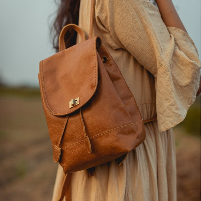 Pebbled Leather Mini Fold-Over Backpack