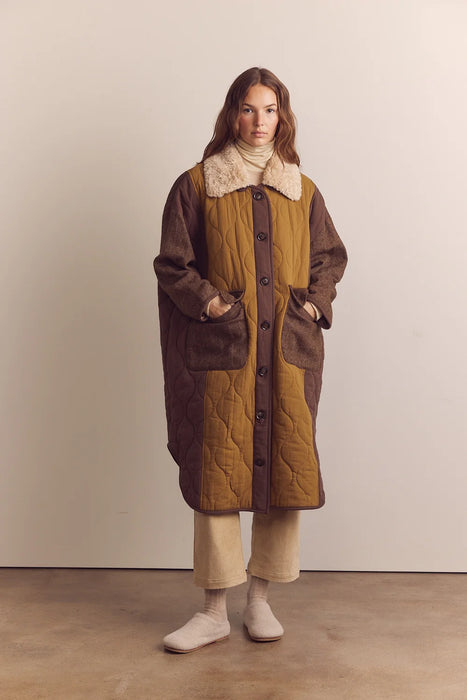 Quilted Fur Collar Coat