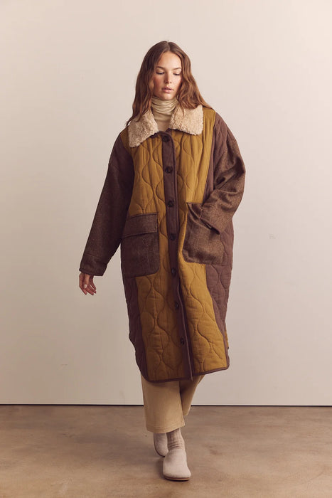 Quilted Fur Collar Coat
