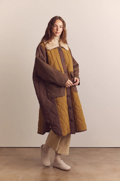 Quilted Fur Collar Coat