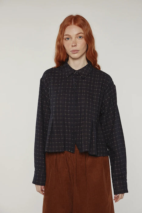 Grid Pleated Blouse