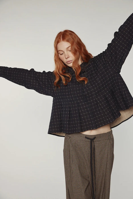 Grid Pleated Blouse