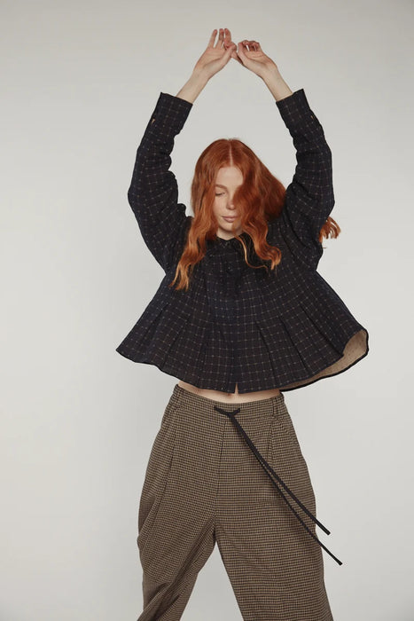 Grid Pleated Blouse