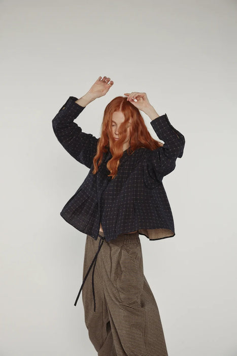 Grid Pleated Blouse