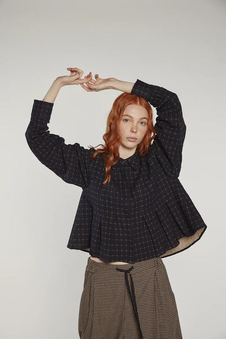 Grid Pleated Blouse