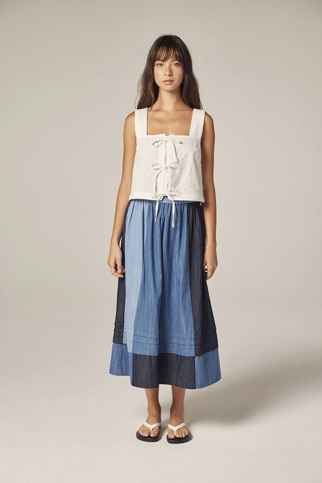 Denim Contrast Midi Skirt