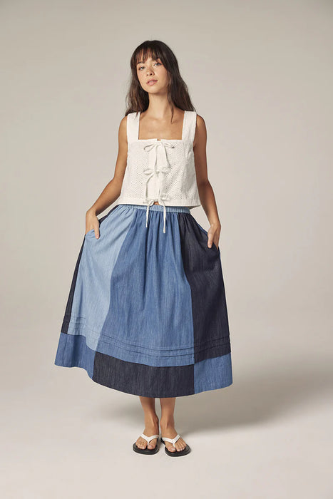 Denim Contrast Midi Skirt