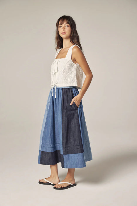 Denim Contrast Midi Skirt