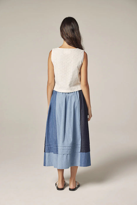 Denim Contrast Midi Skirt