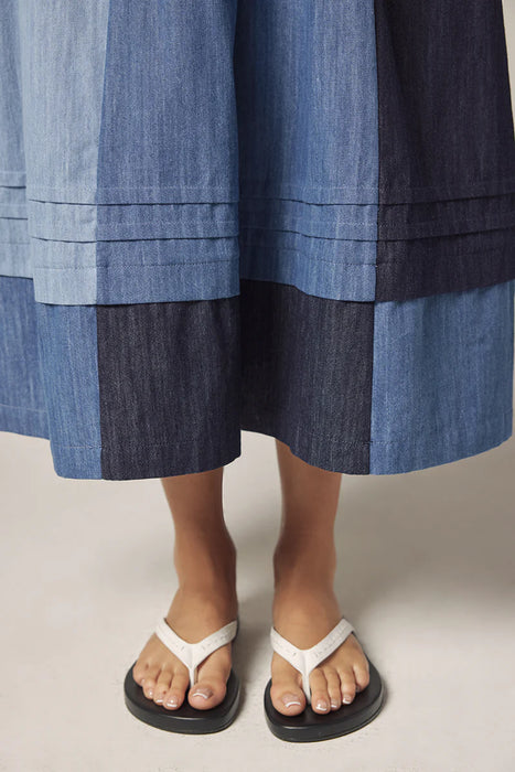 Denim Contrast Midi Skirt
