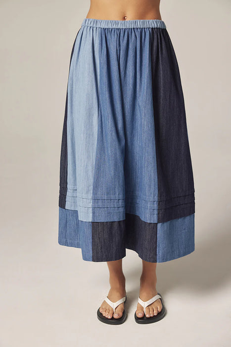 Denim Contrast Midi Skirt