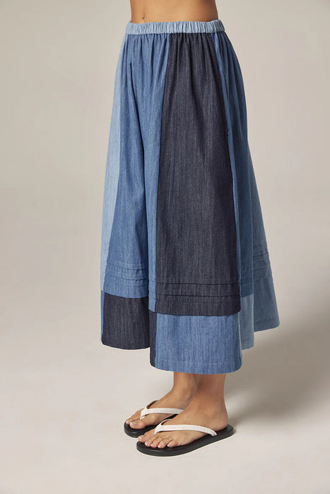Denim Contrast Midi Skirt