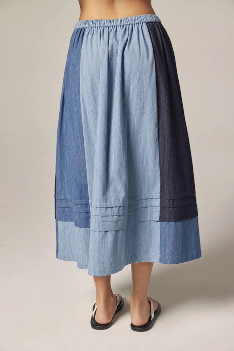 Denim Contrast Midi Skirt