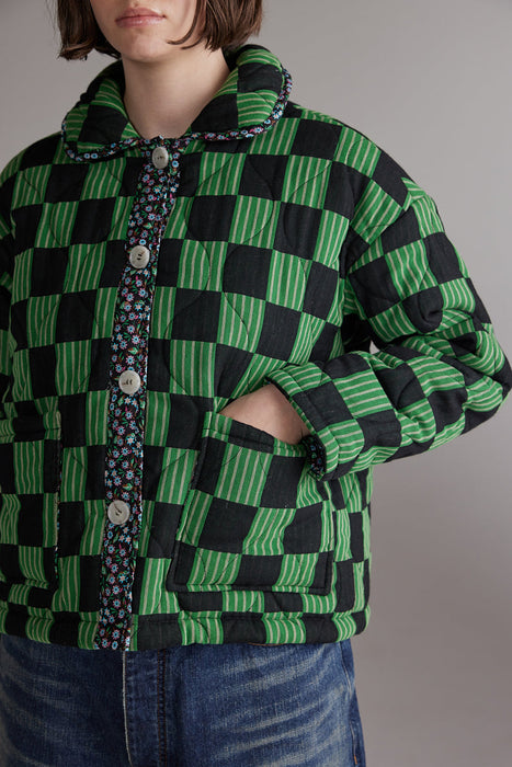 Round Collar Reversible Quilt Jacket