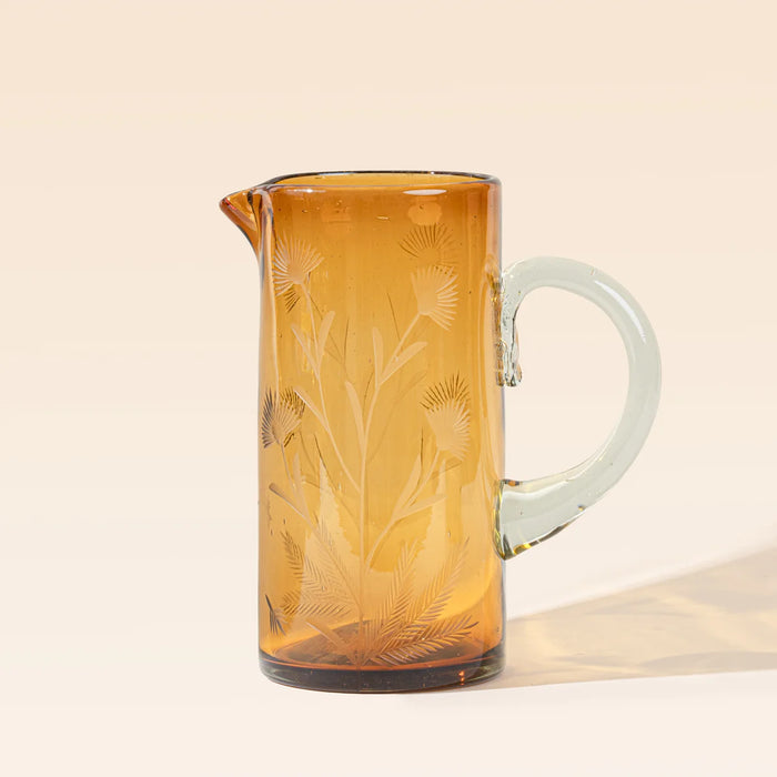 Etched Thistle Glass Pitcher