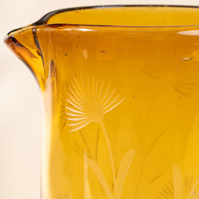 Etched Thistle Glass Pitcher
