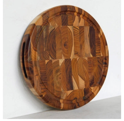 13" Round Mosaic Teak Wood Cutting Board