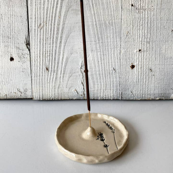 Lavender Imprint Ceramic Incense Holder