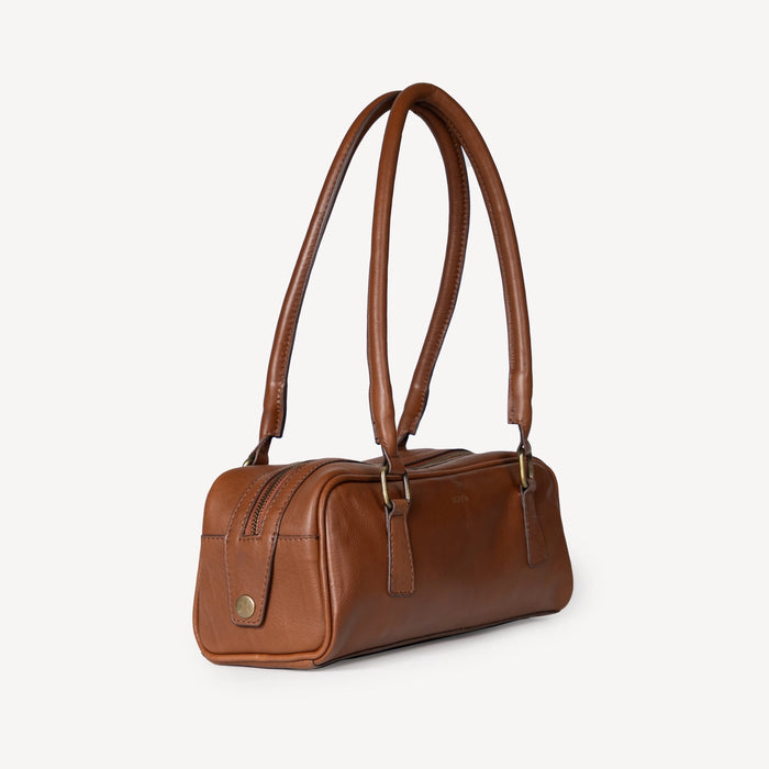 Pebbled Leather Bowler Bag - Vintage Brown