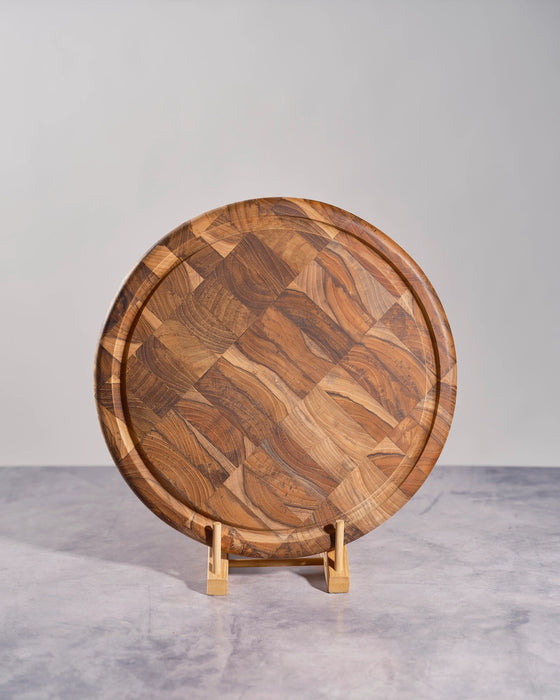 13" Round Mosaic Teak Wood Cutting Board