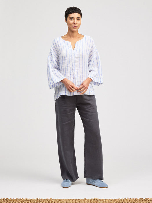 Blue Stripe Split Neck Pullover