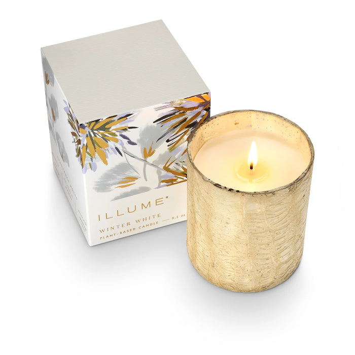 Winter White Small Crackle Glass Boxed Candle
