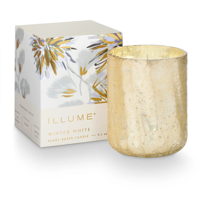 Winter White Small Crackle Glass Boxed Candle