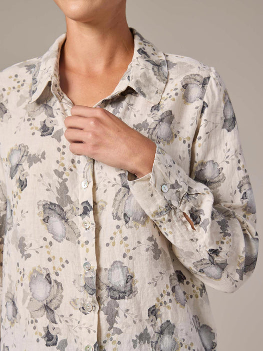 Vintage Floral Linen Button Shirt