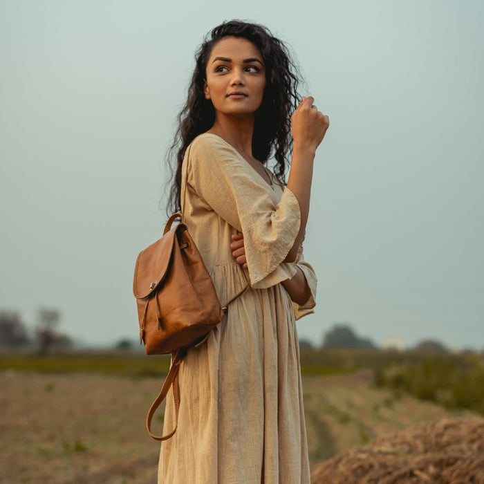 Pebbled Leather Mini Fold-Over Backpack