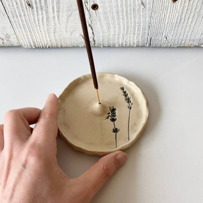 Lavender Imprint Ceramic Incense Holder