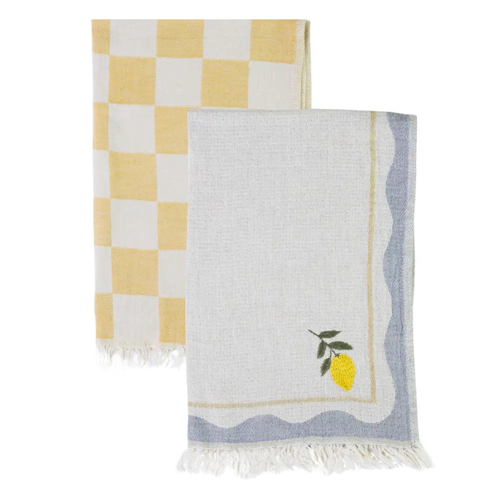 Lemon Hand Stitched Kitchen Towel - Set of 2