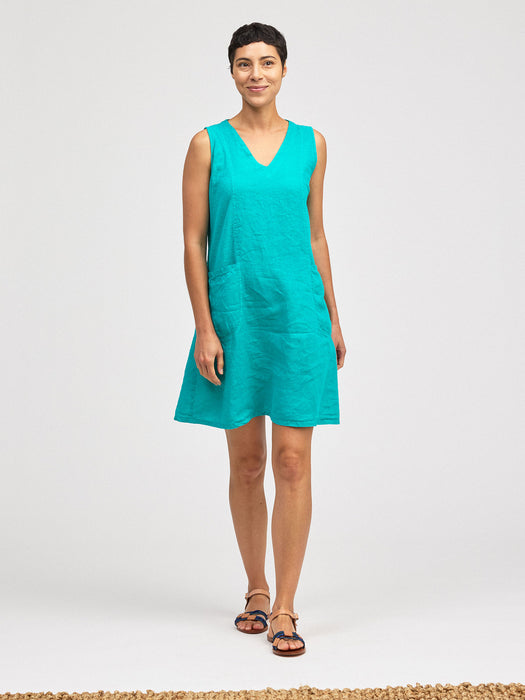 Linen Combo V-Neck Pocket Dress